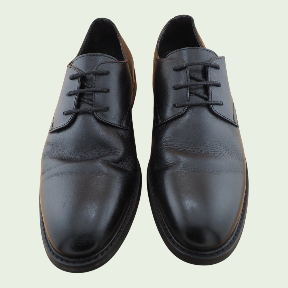 Express Mens Size 10 Black Plain Toe Derby Shoes Classic Leather Formal Dress - Picture 2 of 14
